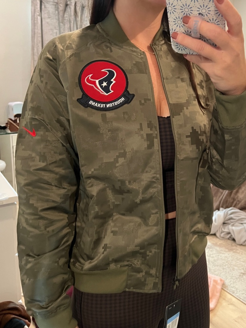 Nike Olive Digital Camo Houston Texans Bomber Jacket